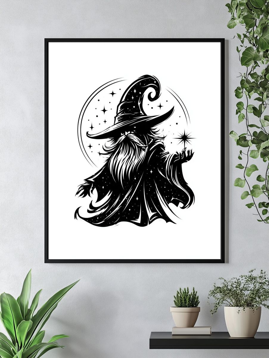 Wizard Silhouette Typography Print. — room view 4