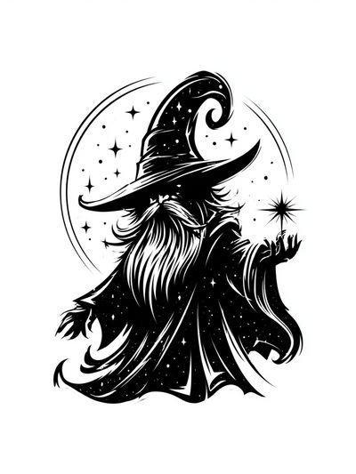 Wizard Silhouette Typography Print. poster