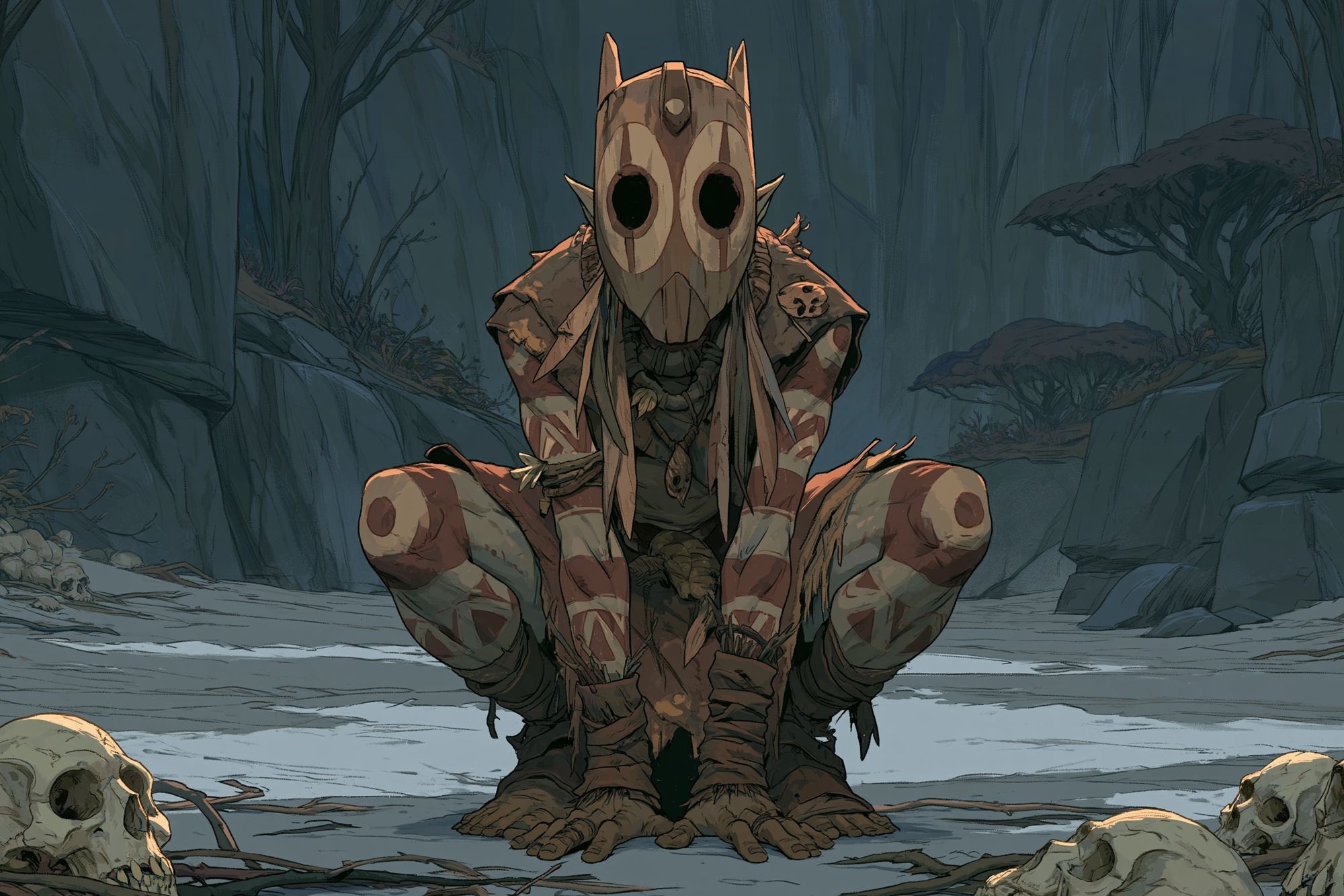 Masked Forest Guardian Print. poster — illustration art