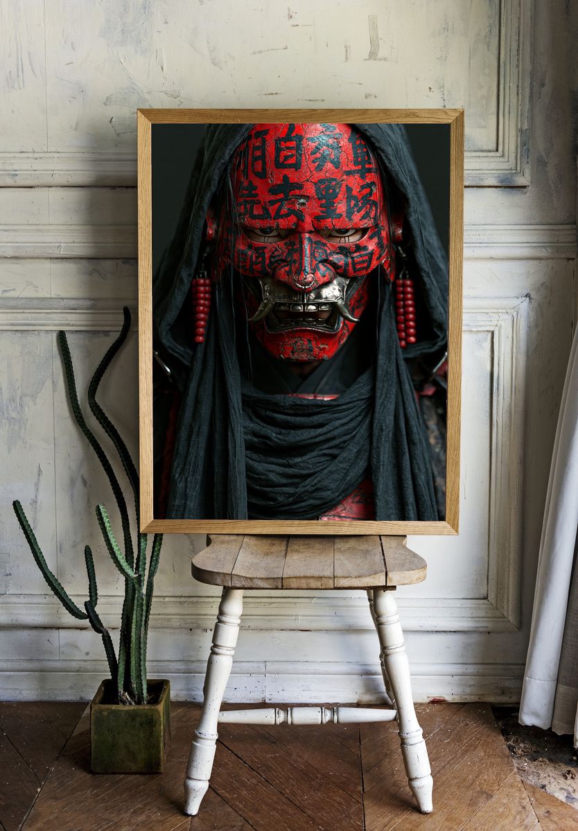 Red Oni Mask Portrait Poster. room preview