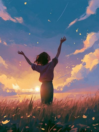 Sunset Meadow Silhouette Illustration Poster. poster