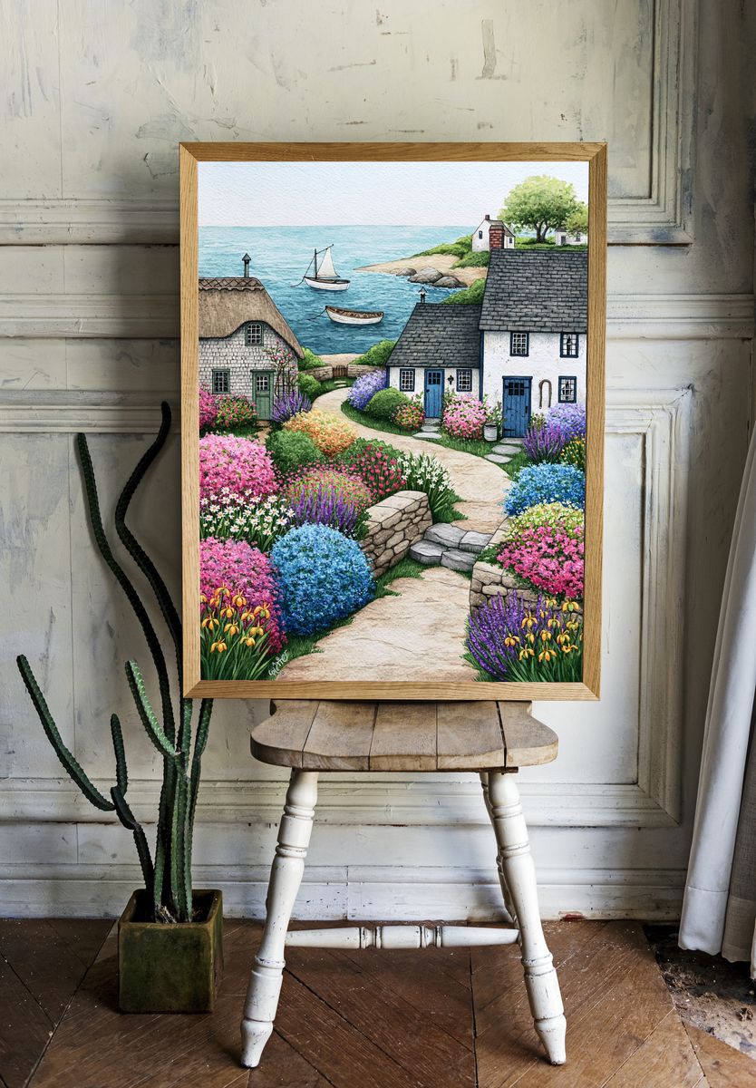 Coastal Cottage Garden Print. — room view 1