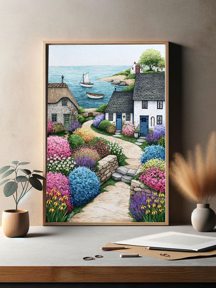 Coastal Cottage Garden Print. — room view 2