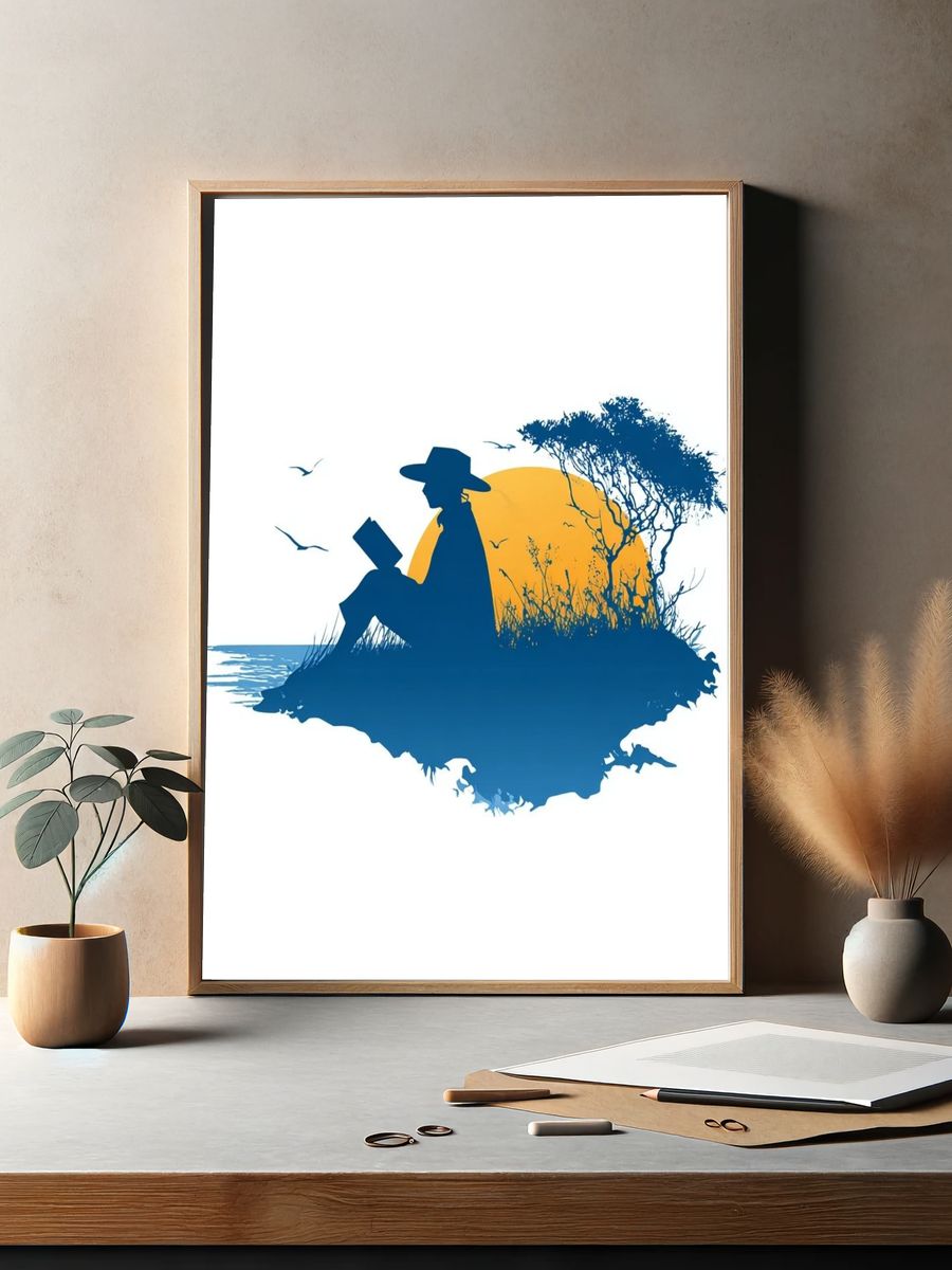 Sunset Reader Silhouette Print. — room view 2