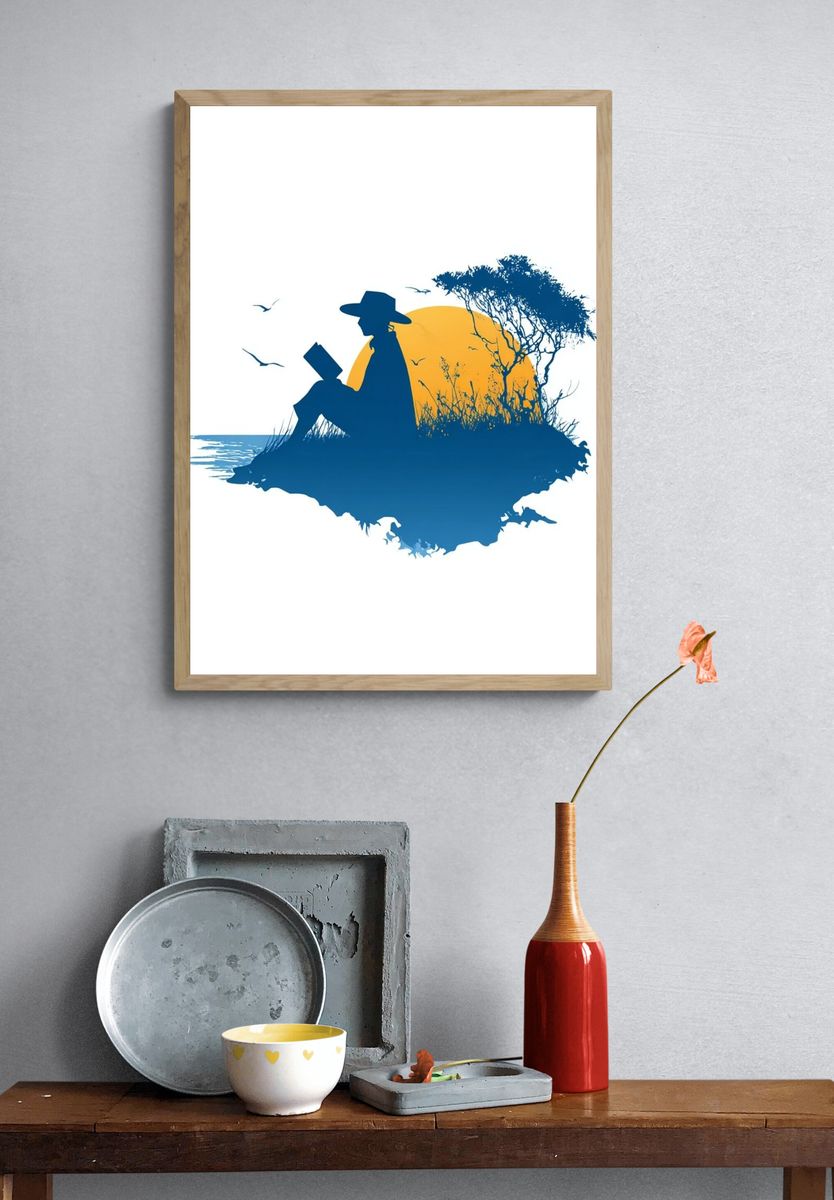 Sunset Reader Silhouette Print. — room view 3