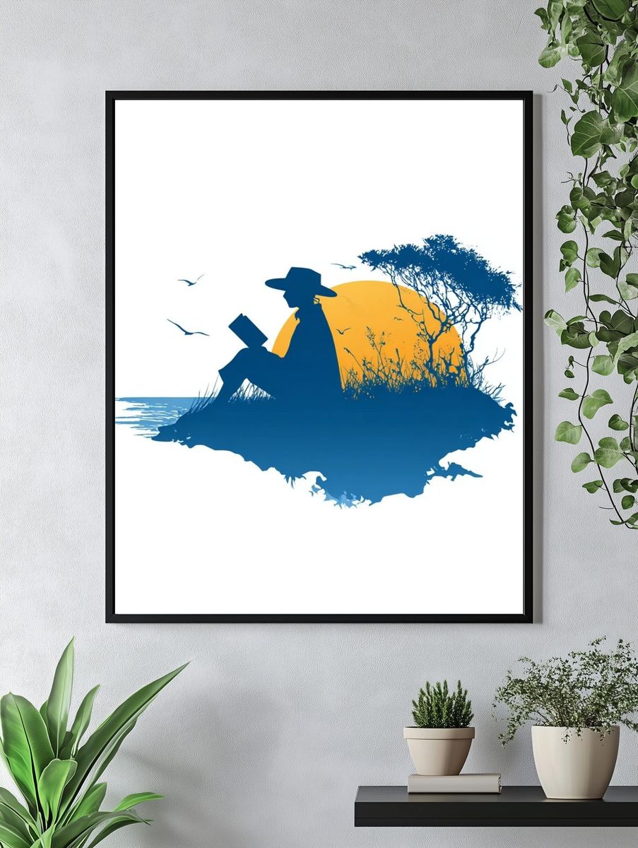Sunset Reader Silhouette Print. — room view 4