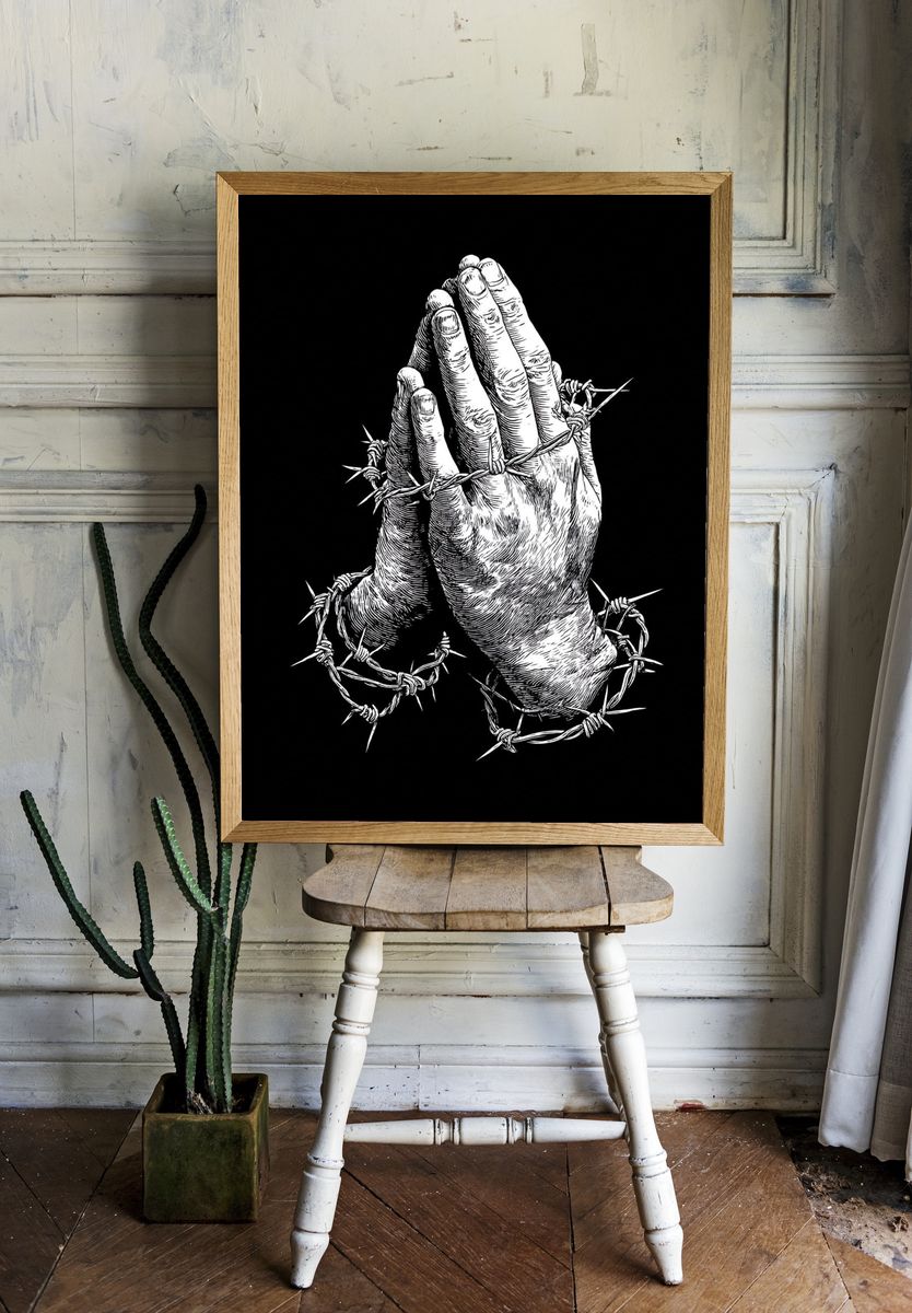 Praying Hands Barbed Wire Poster. — room view 1