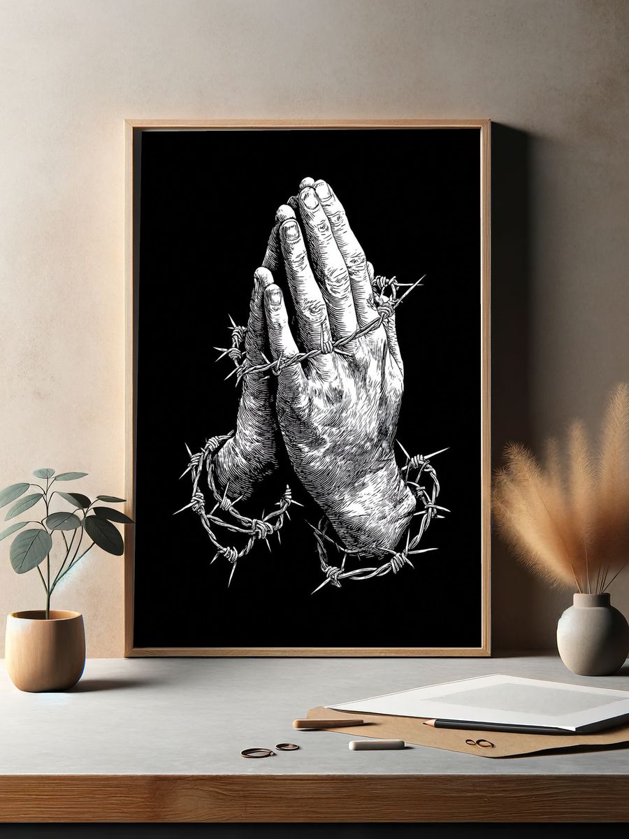 Praying Hands Barbed Wire Poster. — room view 2