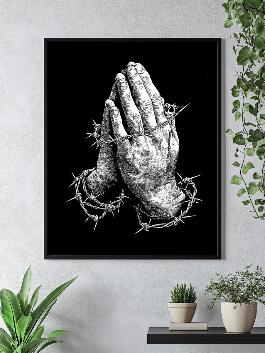 Praying Hands Barbed Wire Poster. — room view 4
