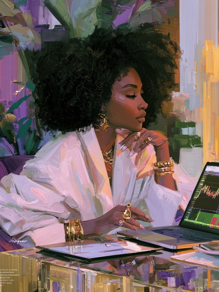 Confident Woman at Laptop Illustration Poster. poster — illustration art