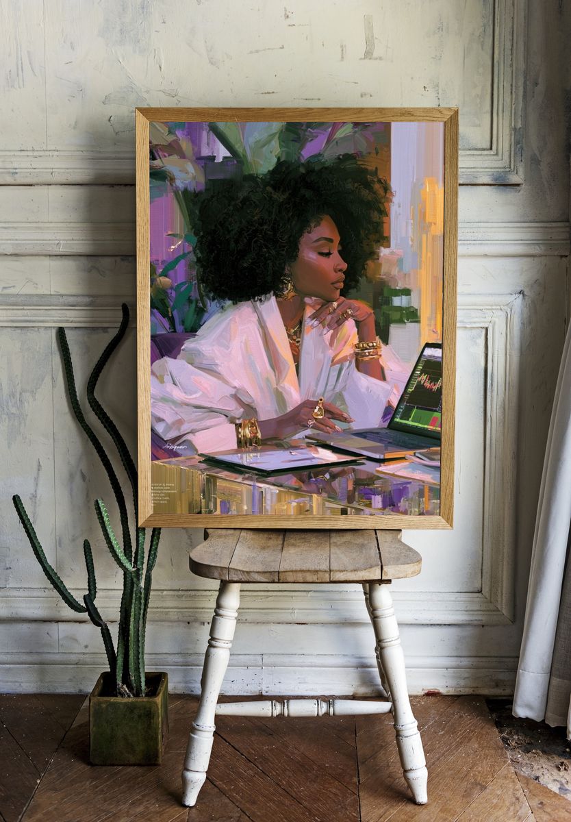 Confident Woman at Laptop Illustration Poster. room preview