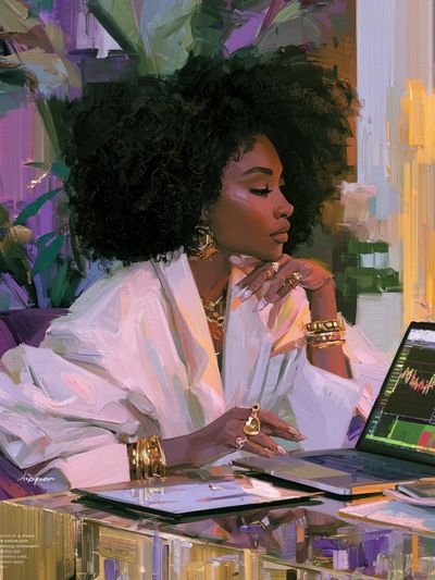 Confident Woman at Laptop Illustration Poster. poster