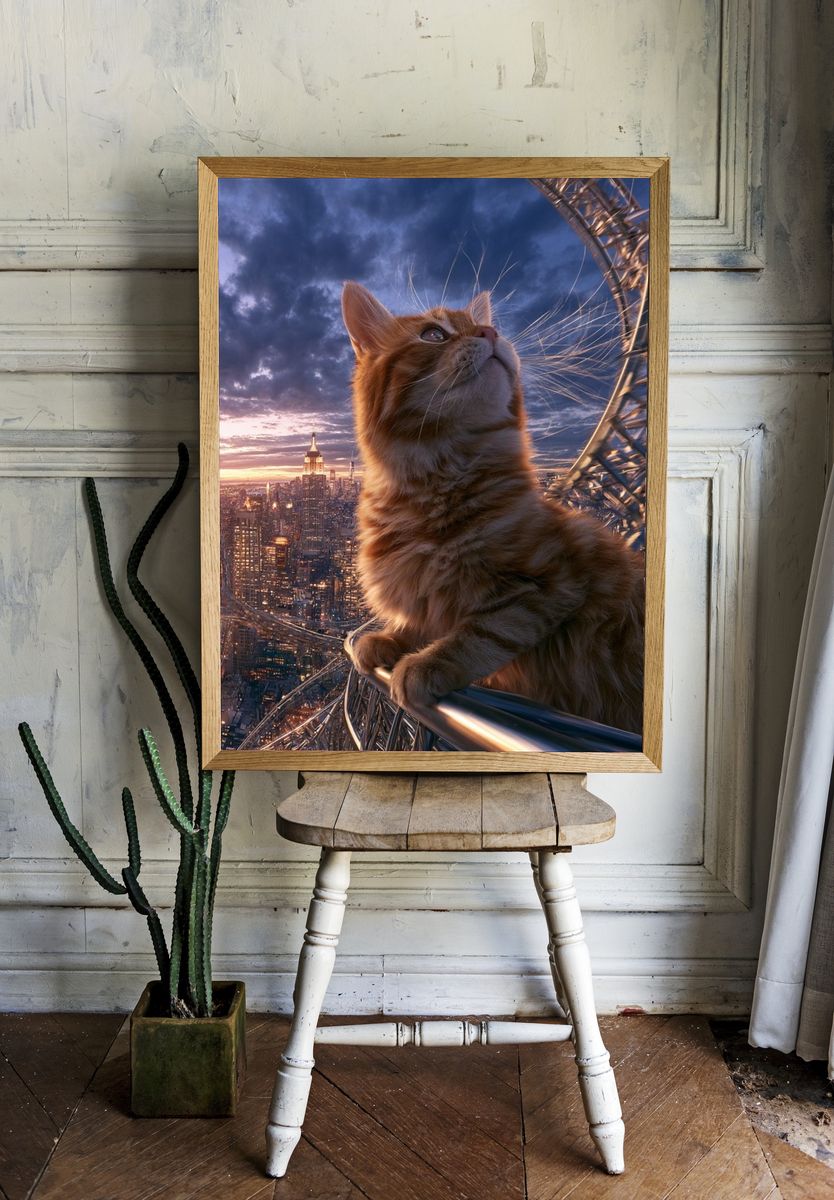 Giant Cat Over New York Poster. — room view 1