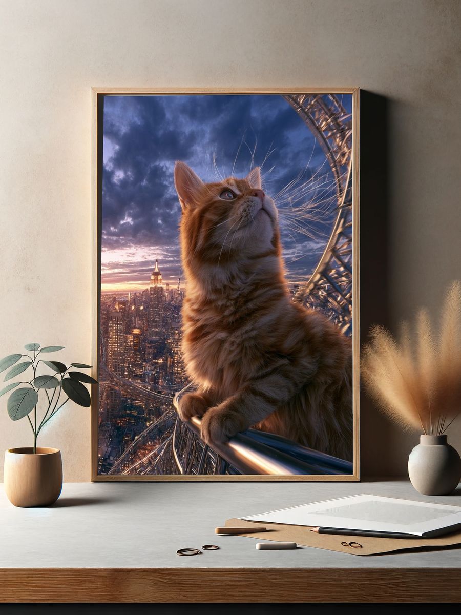Giant Cat Over New York Poster. — room view 2
