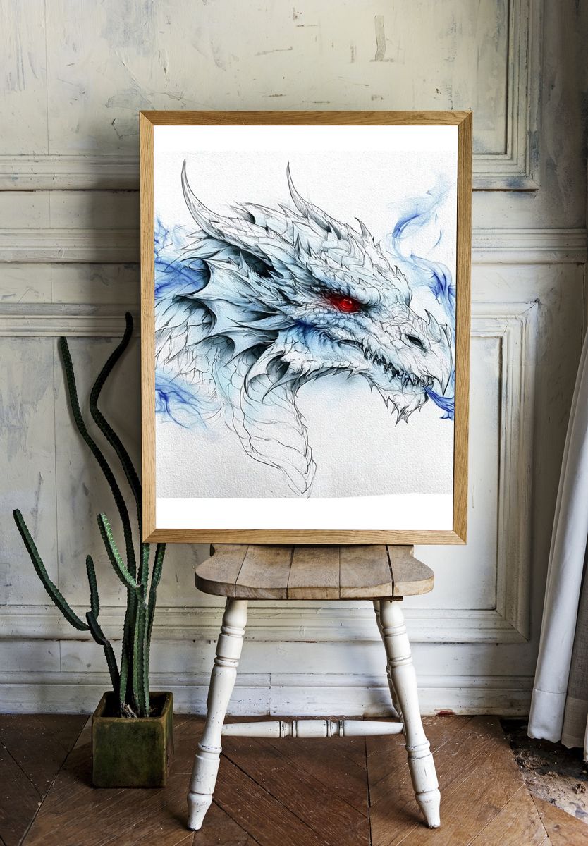 Ice Dragon Digital Art Poster. room preview