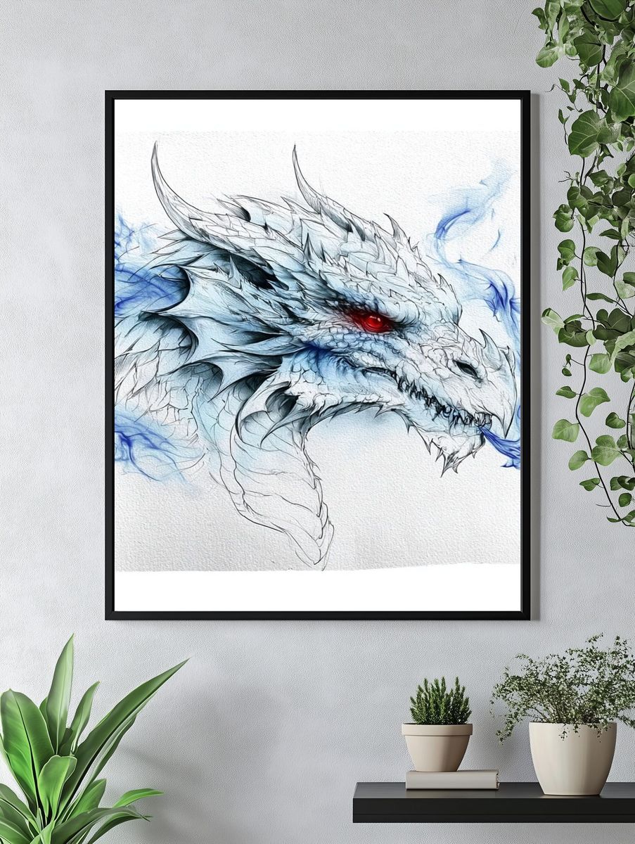 Ice Dragon Digital Art Poster. — room view 4