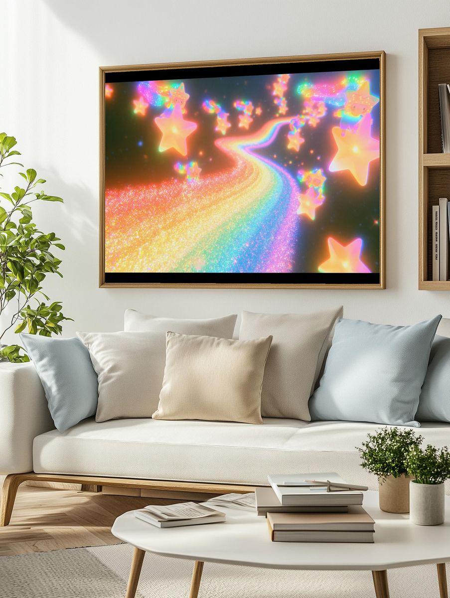 Rainbow Star Trail Illustration Poster. — room view 2