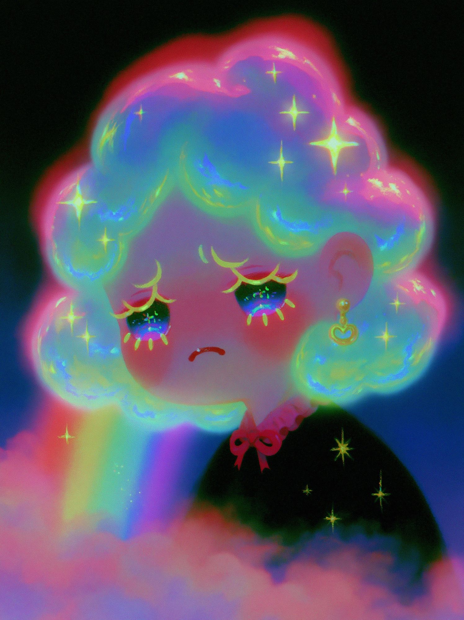 Dreamy Neon Girl Portrait Print. poster — illustration art