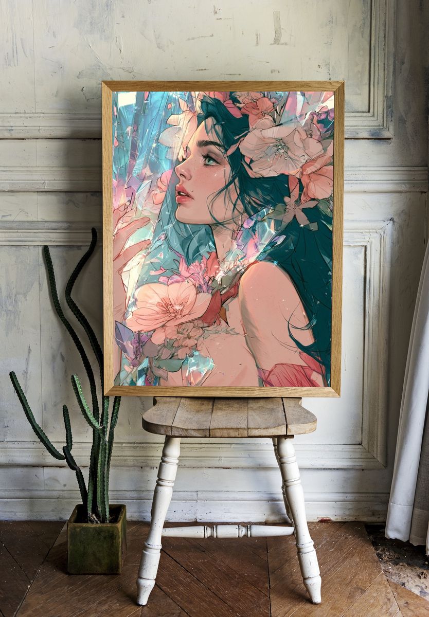 Floral Crystal Portrait Poster. — room view 1