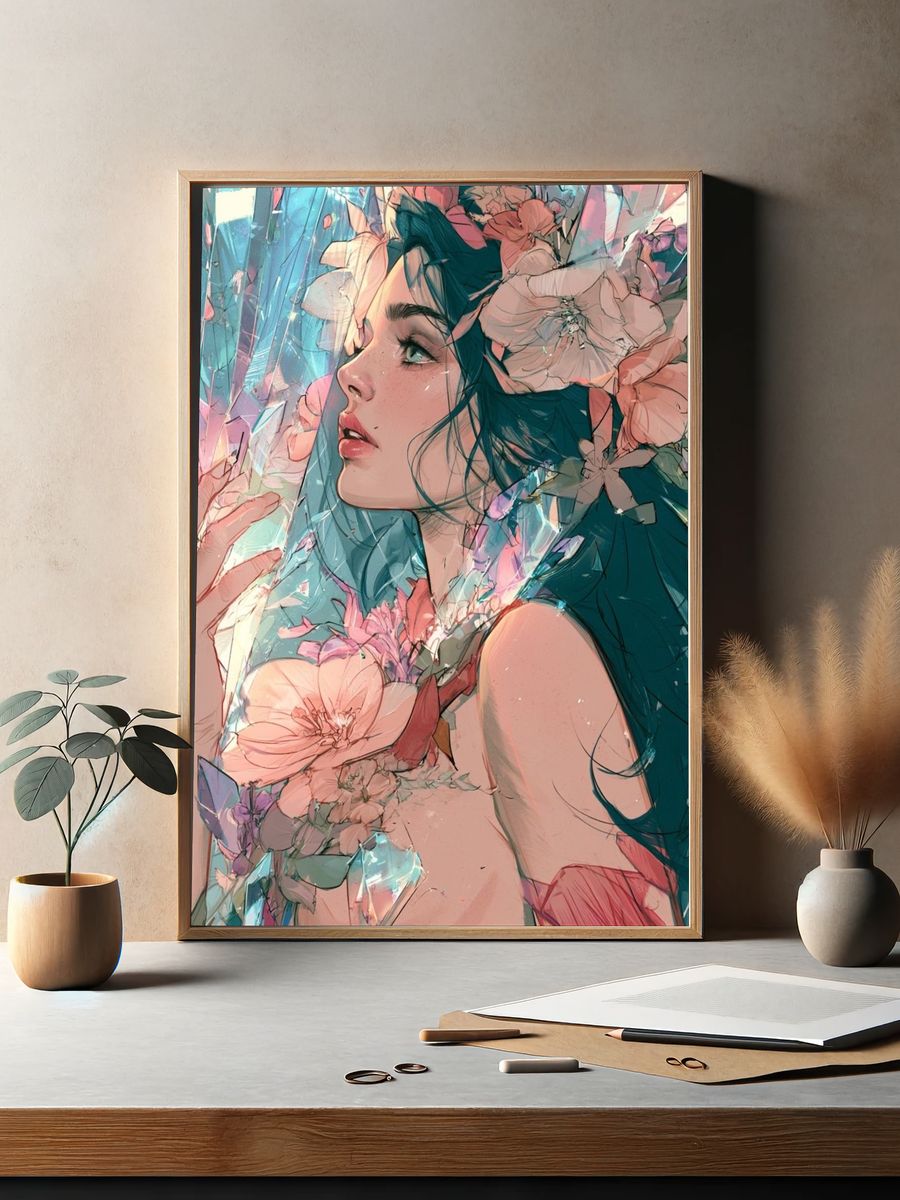 Floral Crystal Portrait Poster. — room view 2