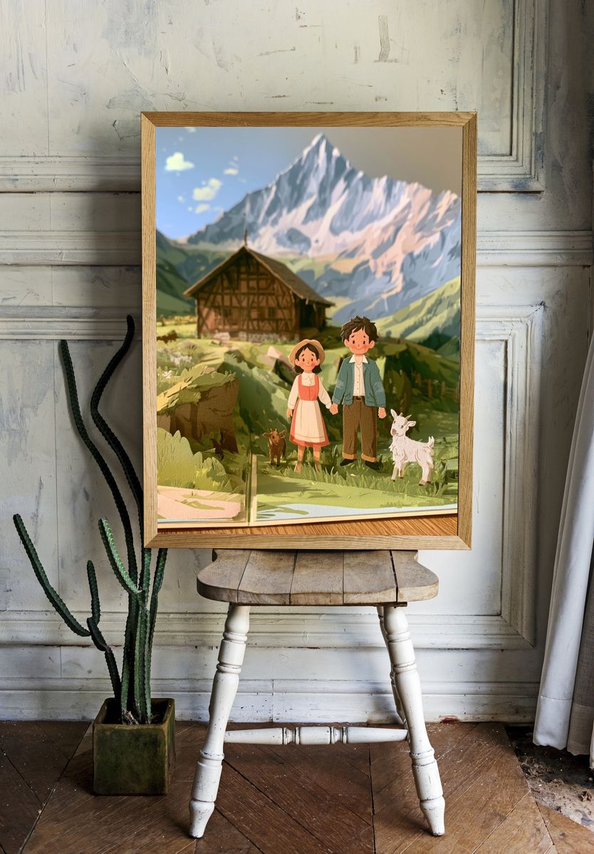 Alpine Paper Village Illustration Poster. room preview