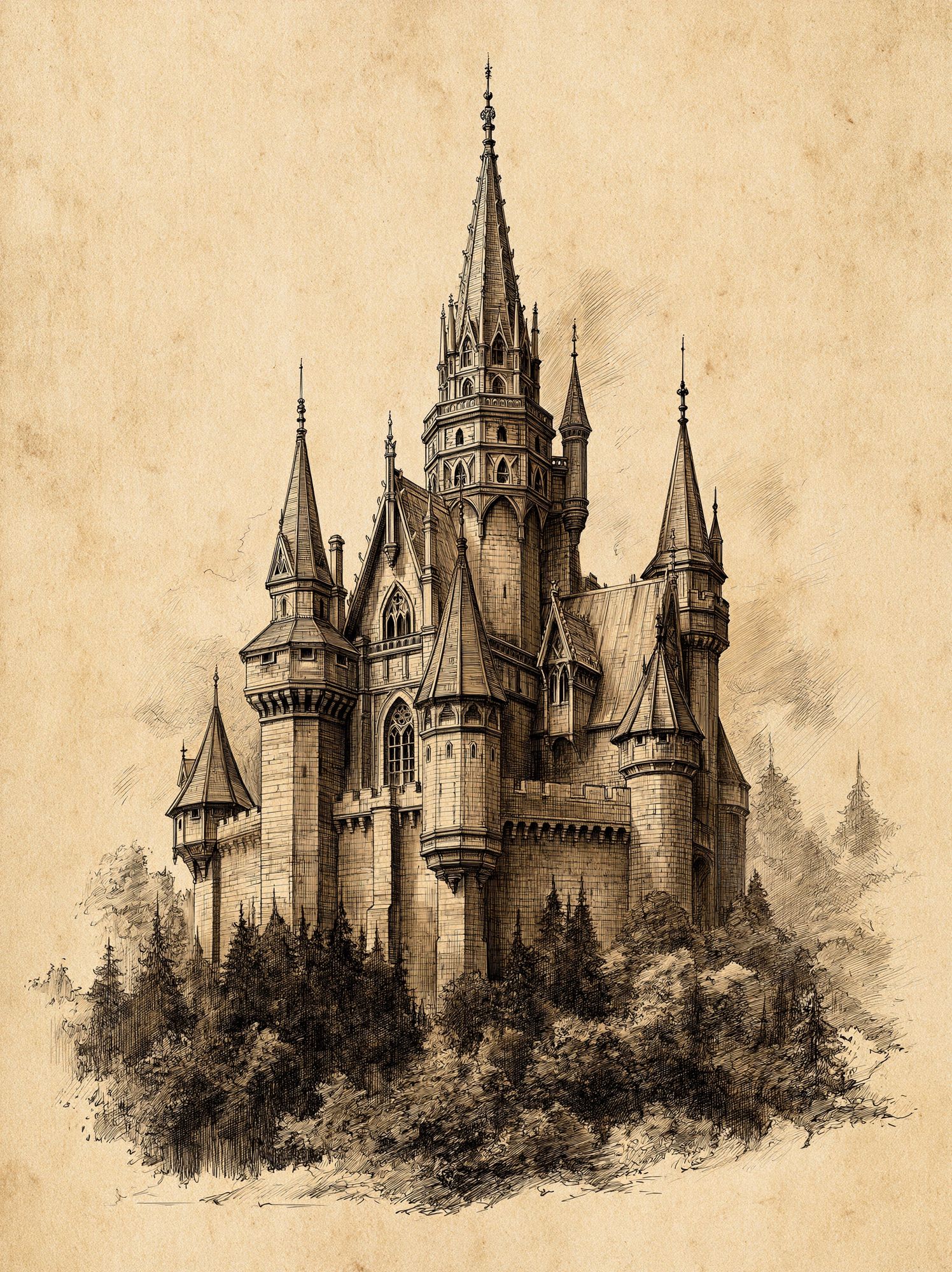 Gothic Castle Sketch Poster. poster detail