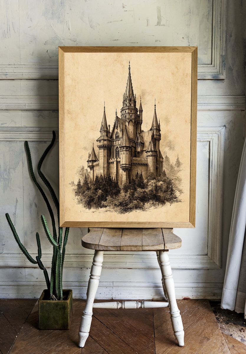 Gothic Castle Sketch Poster. room preview