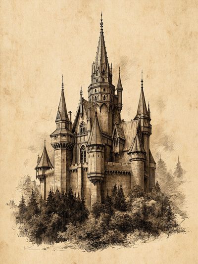Gothic Castle Sketch Poster.