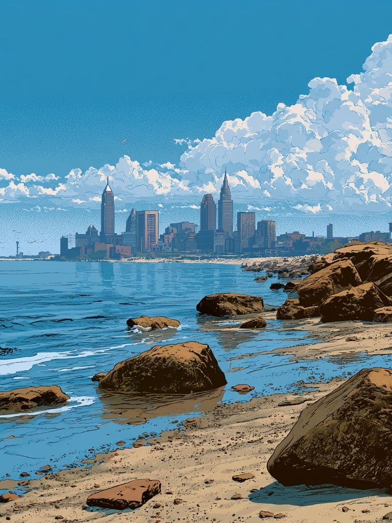 Coastal City Skyline Illustration Print. poster detail
