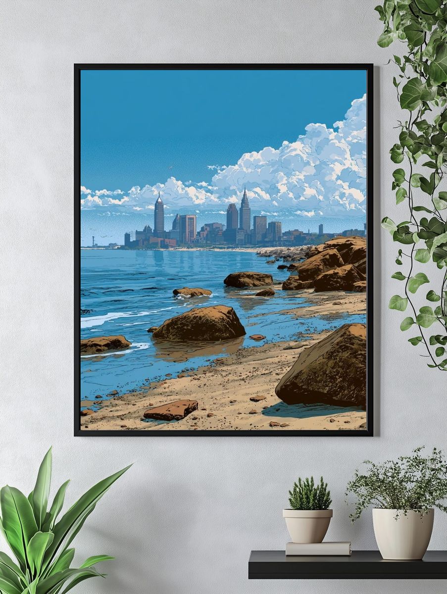 Coastal City Skyline Illustration Print. — room view 4