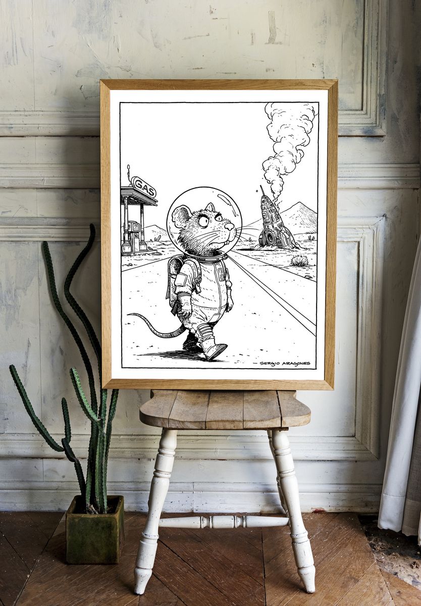 Astronaut Mouse Cartoon Print. room preview