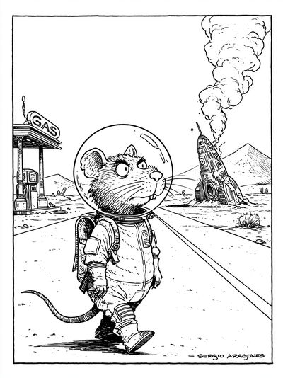 Astronaut Mouse Cartoon Print.