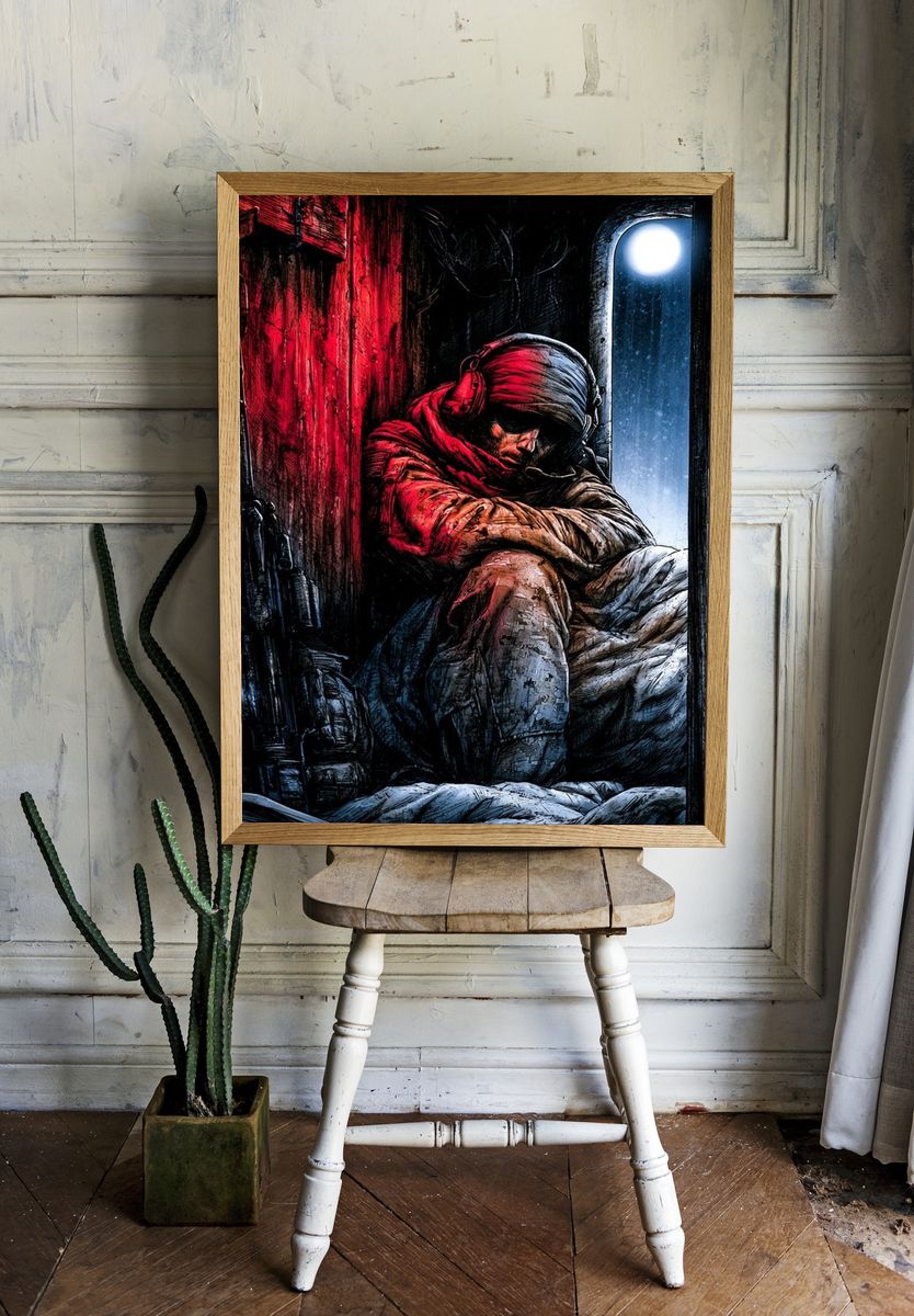 Soldier in Red Light Illustration Poster. — room view 1