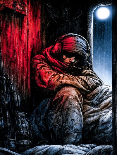 Soldier in Red Light Illustration Poster.