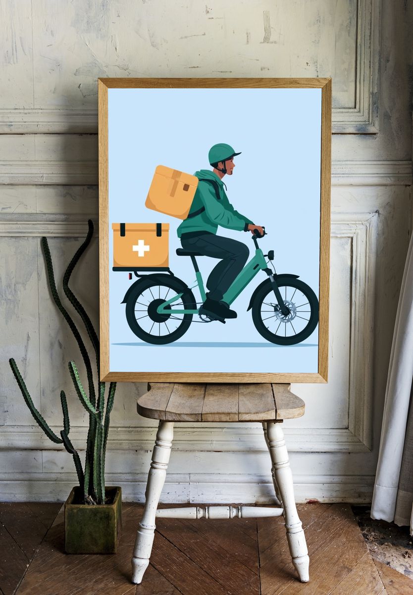 Delivery Rider Illustration Poster. room preview