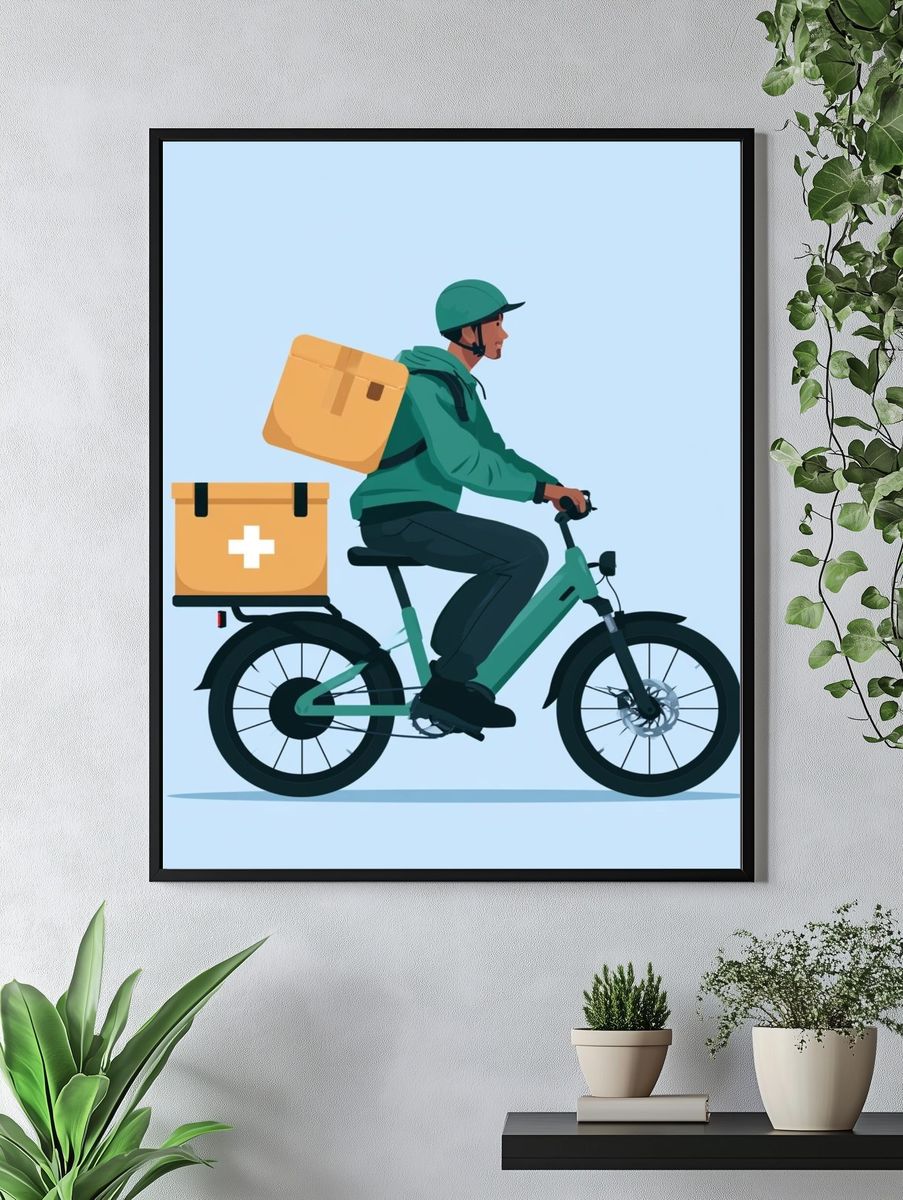 Delivery Rider Illustration Poster. — room view 4