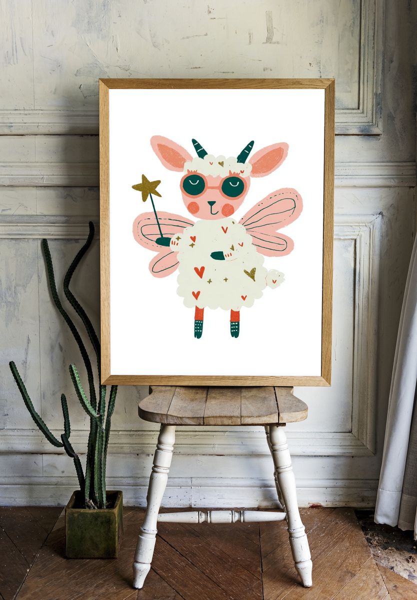 Cute Fairy Lamb Illustration Poster. room preview