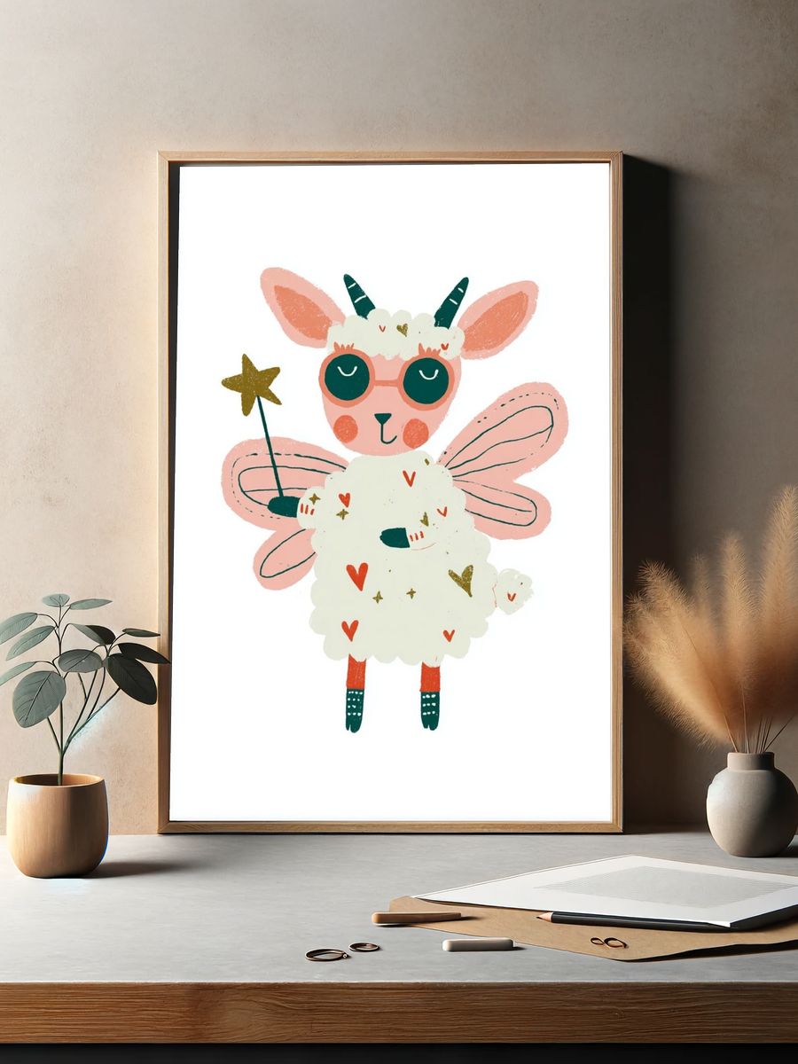 Cute Fairy Lamb Illustration Poster. — room view 2