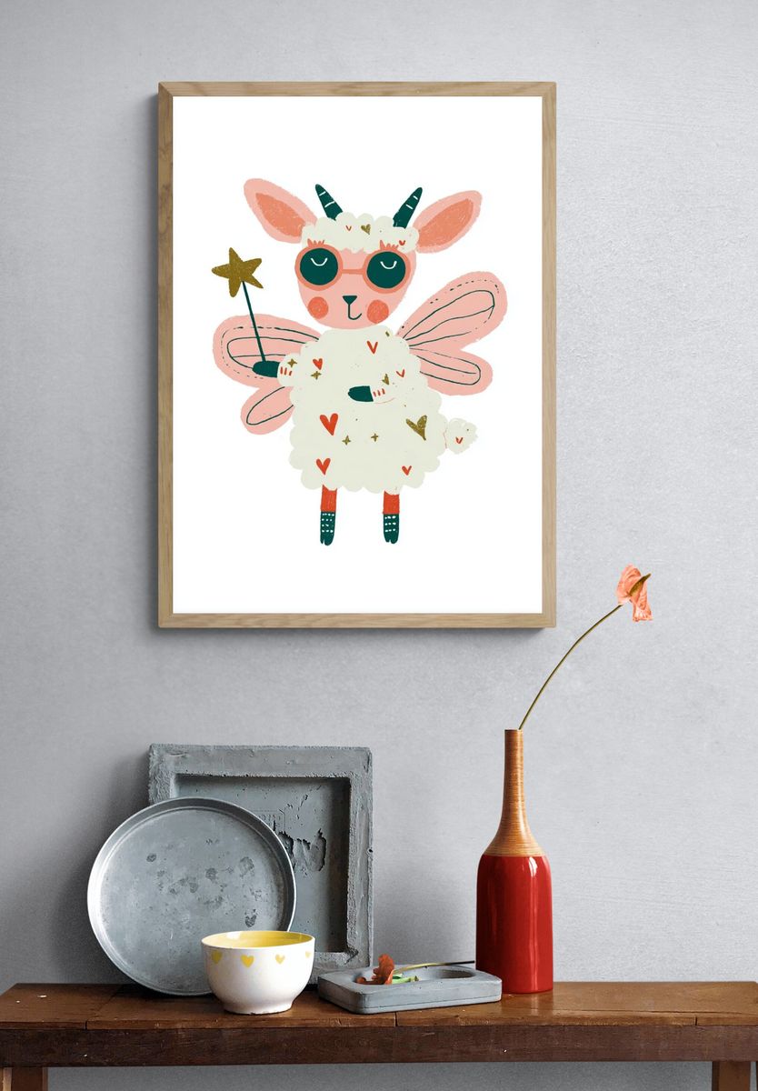 Cute Fairy Lamb Illustration Poster. — room view 3
