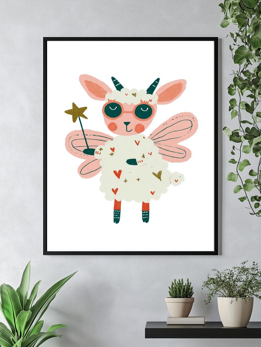 Cute Fairy Lamb Illustration Poster. — room view 4