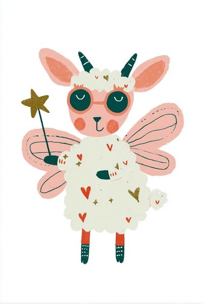 Cute Fairy Lamb Illustration Poster. poster