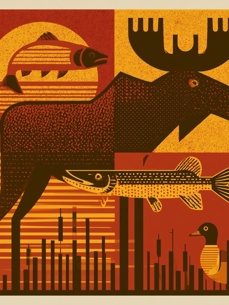 Northwoods Wildlife Illustration Poster. poster detail