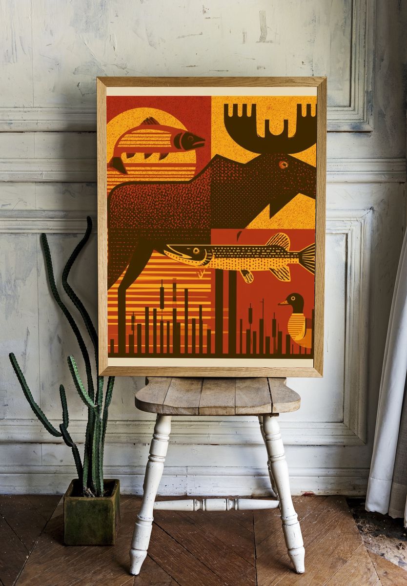 Northwoods Wildlife Illustration Poster. — room view 1