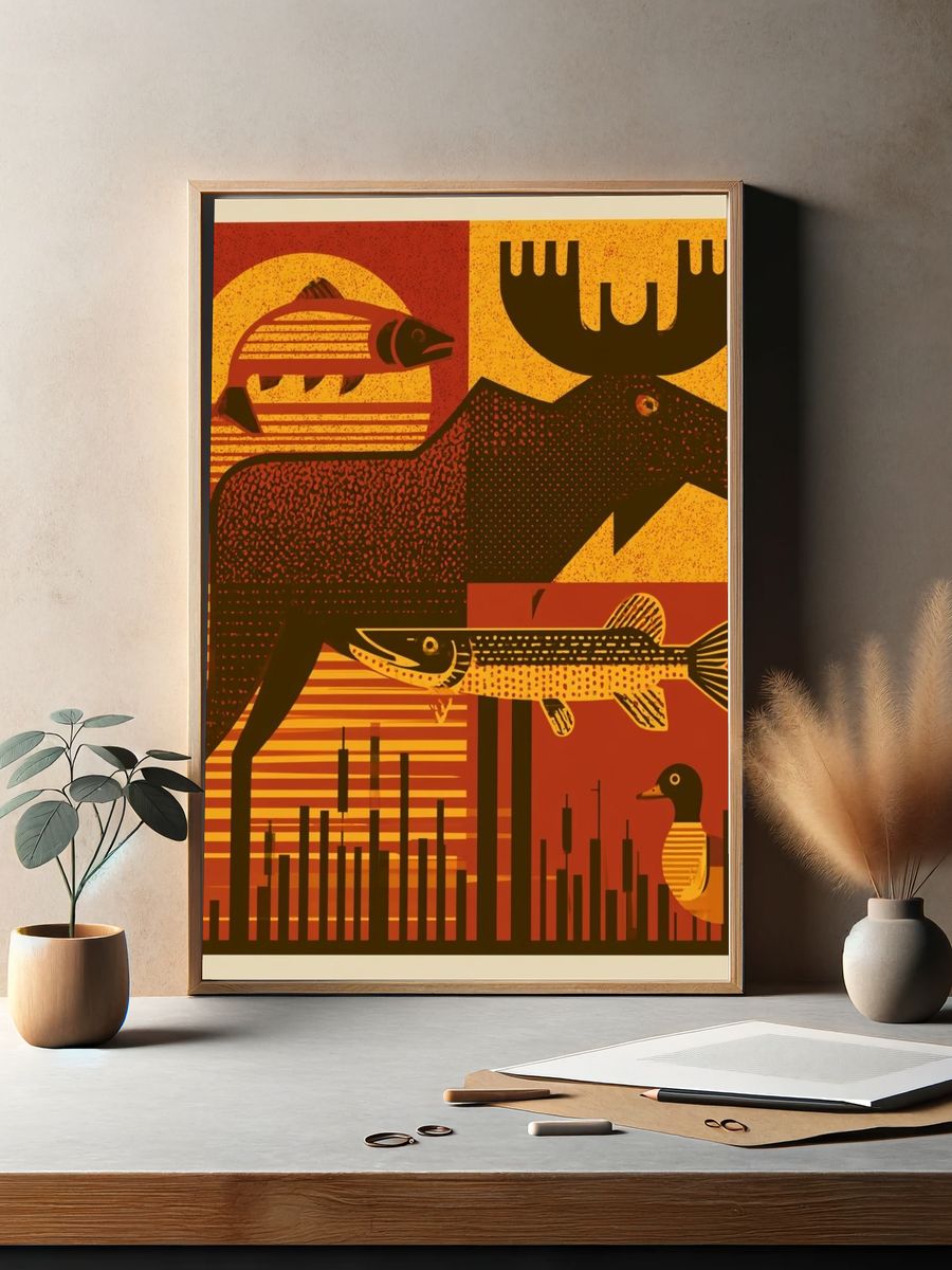 Northwoods Wildlife Illustration Poster. — room view 2