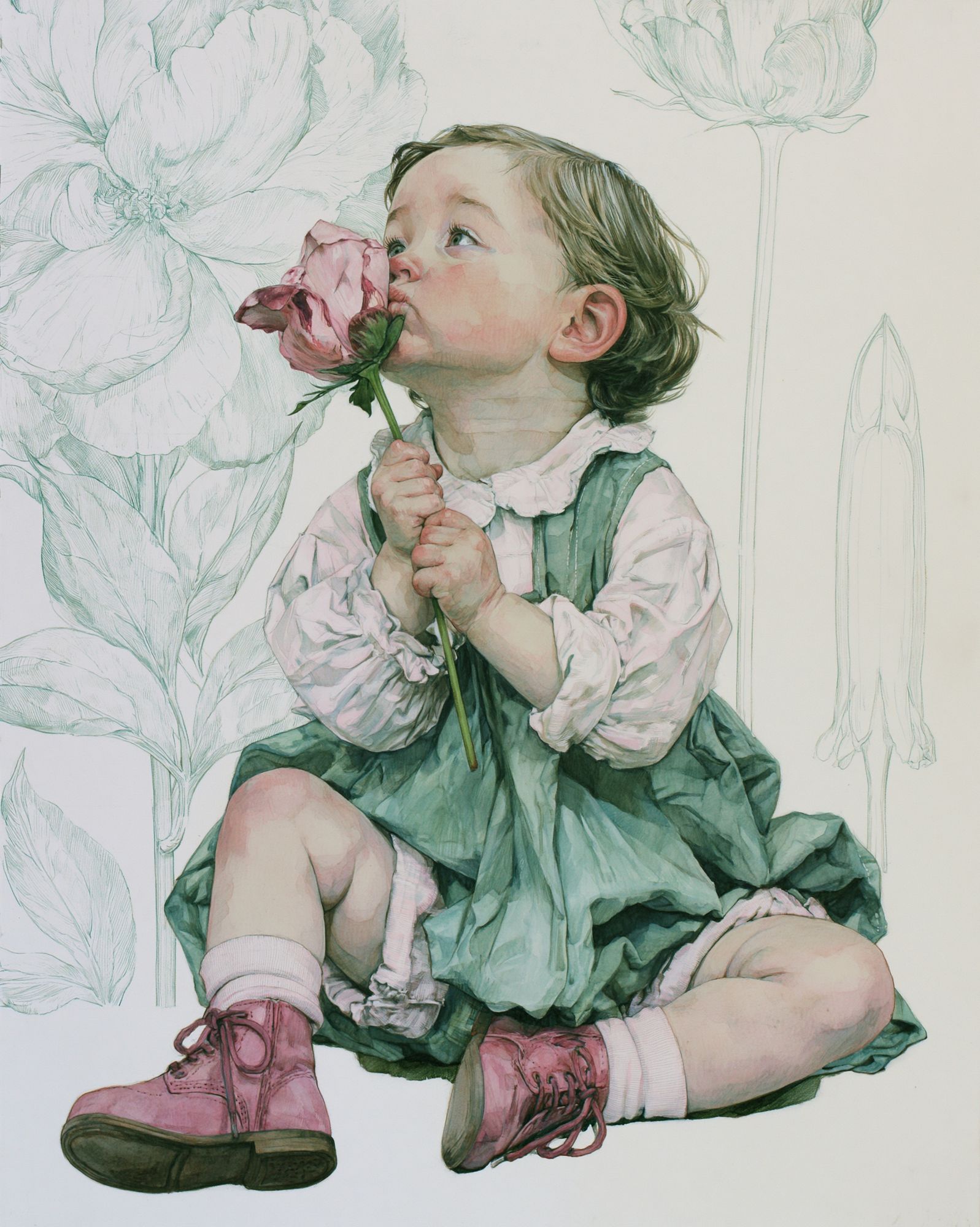 Child with Flower Watercolor Print. poster detail