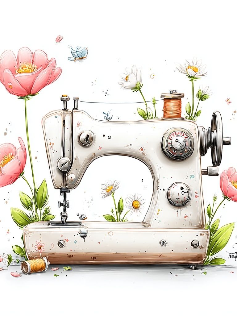 Floral Sewing Machine Illustration Poster. poster — illustration art