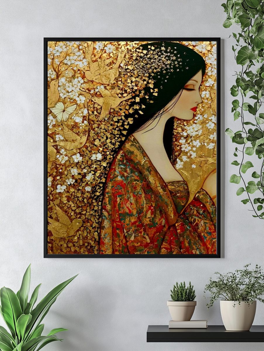 Golden Geisha Portrait Print. — room view 4