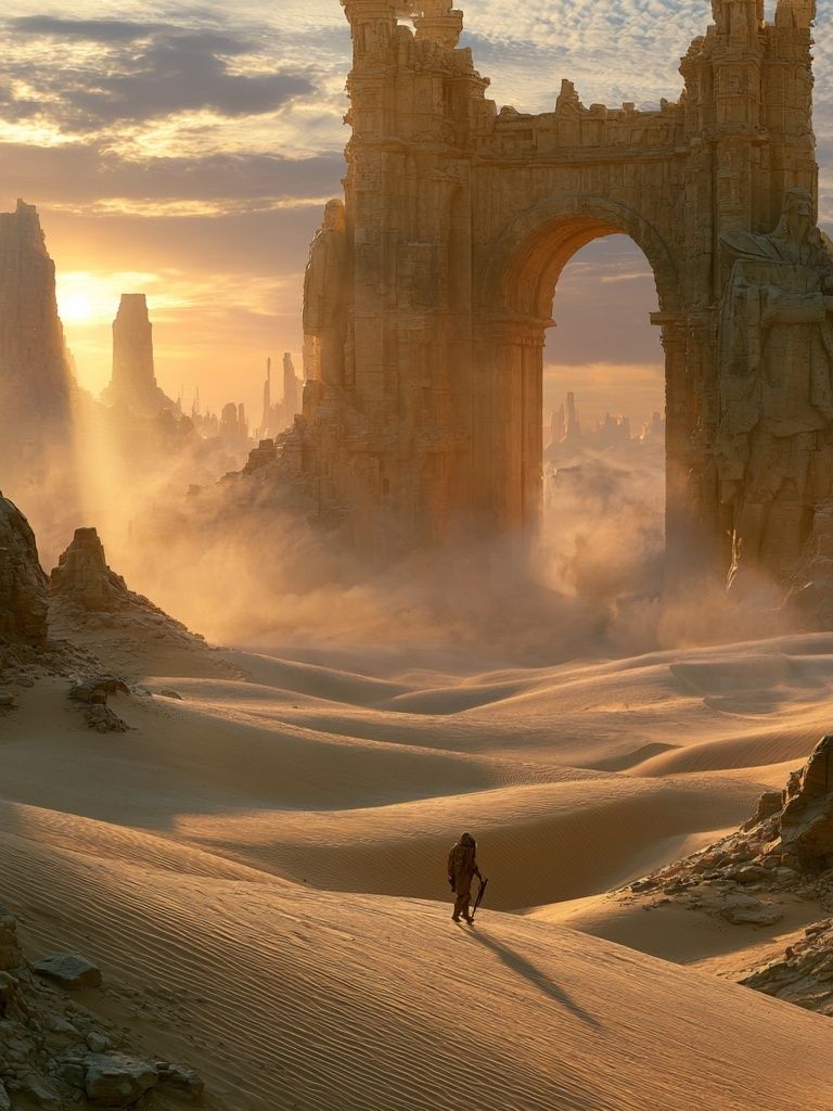 Desert Ruins at Sunrise Poster. poster detail
