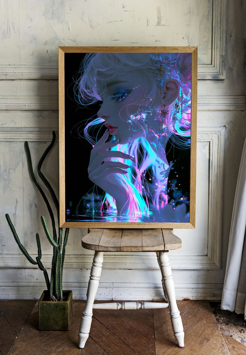 Neon Dream Portrait Print. room preview