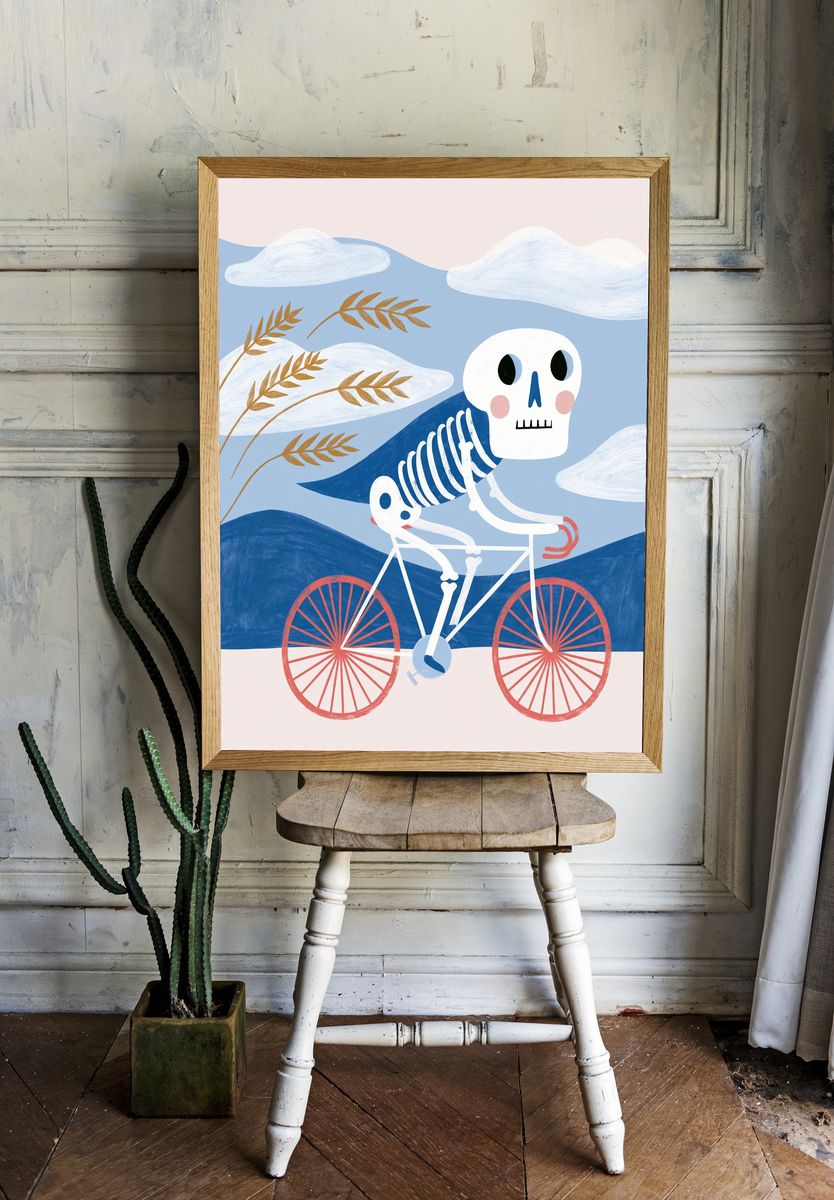 Skeleton Bicycle Illustration Poster. room preview